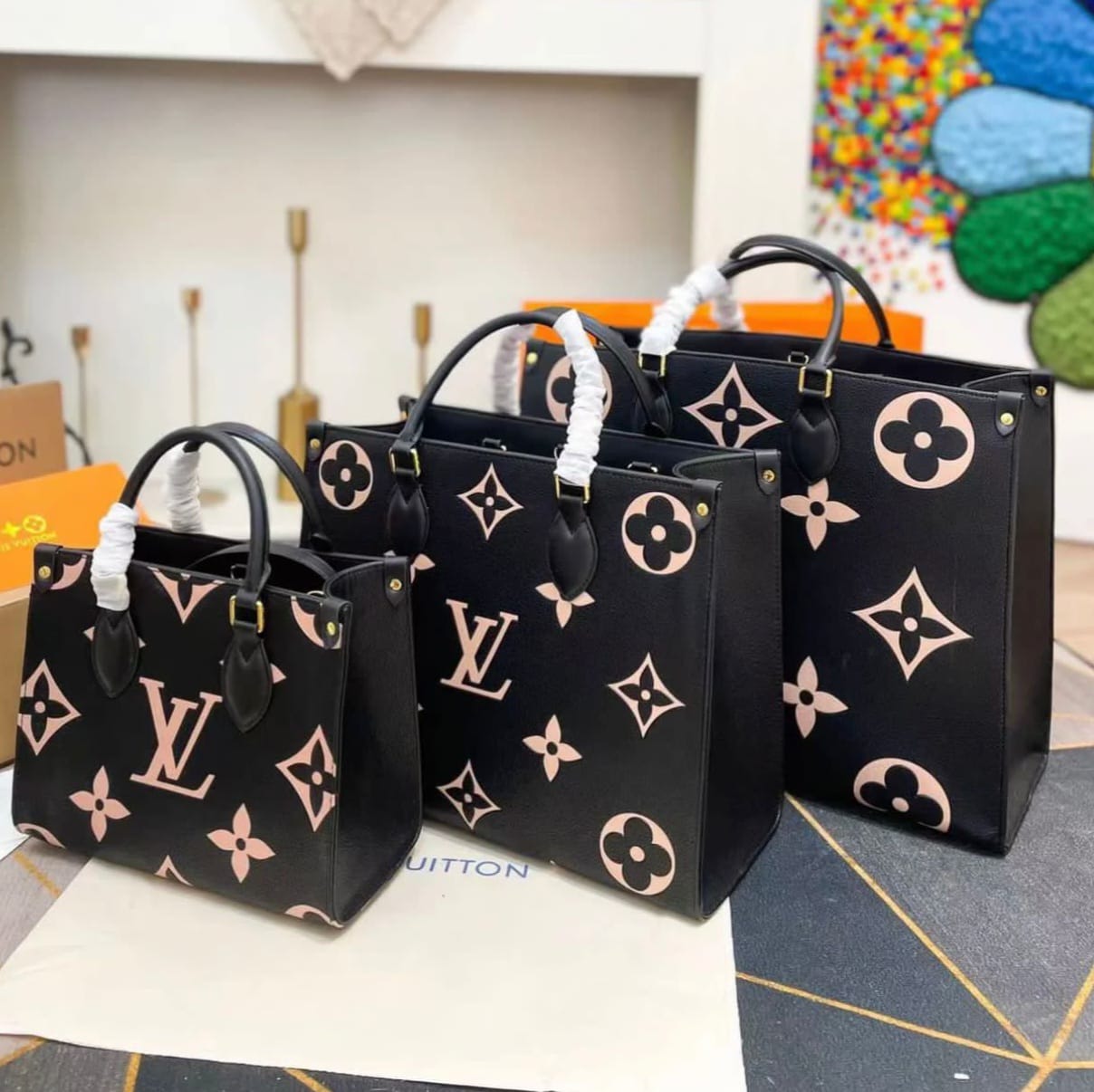 3 in 1 Louis Vuitton reverse monogram GM on the go tote bag